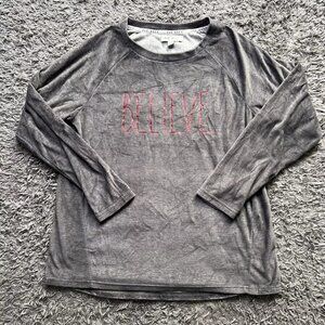 Rae Dunn Shirt Womens Large Gray Long Sleeve Believe Pajama Top